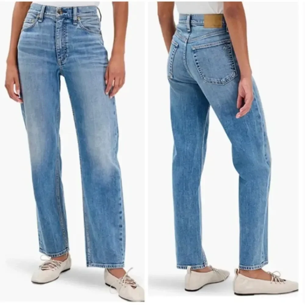 $268 Rag & Bone Harlow Mid-Rise Ankle Raw Hem Straight Jeans Womens 32 Blue - Picture 1 of 7